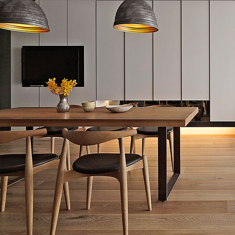 Cafetería mesa de comedor industrial rectángulo de madera sólida y mesa de metal