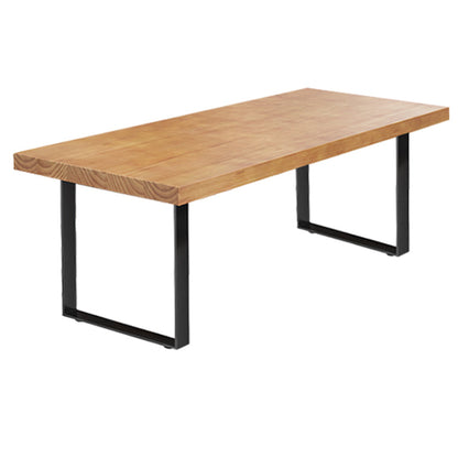Cafetería mesa de comedor industrial rectángulo de madera sólida y mesa de metal