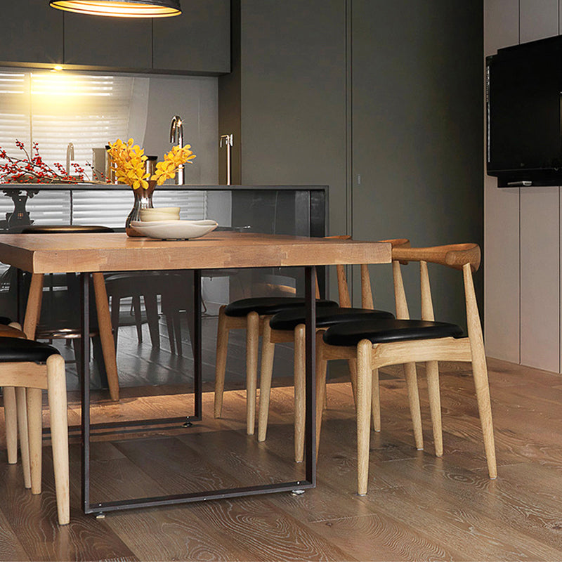 Cafetería mesa de comedor industrial rectángulo de madera sólida y mesa de metal