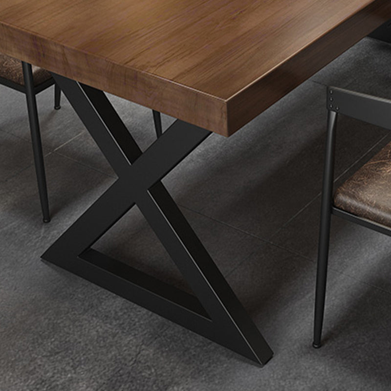 Mesa de cena de rectángulo industrial Mesa de comedor de base de trineo de metal negro