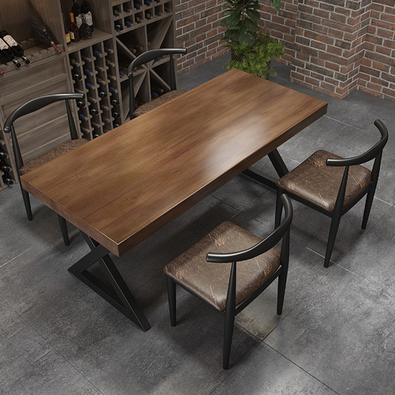 Mesa de cena de rectángulo industrial Mesa de comedor de base de trineo de metal negro