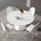 Modern Dining Table with White Pedestal Round Stone Top Dining Table without Turntable