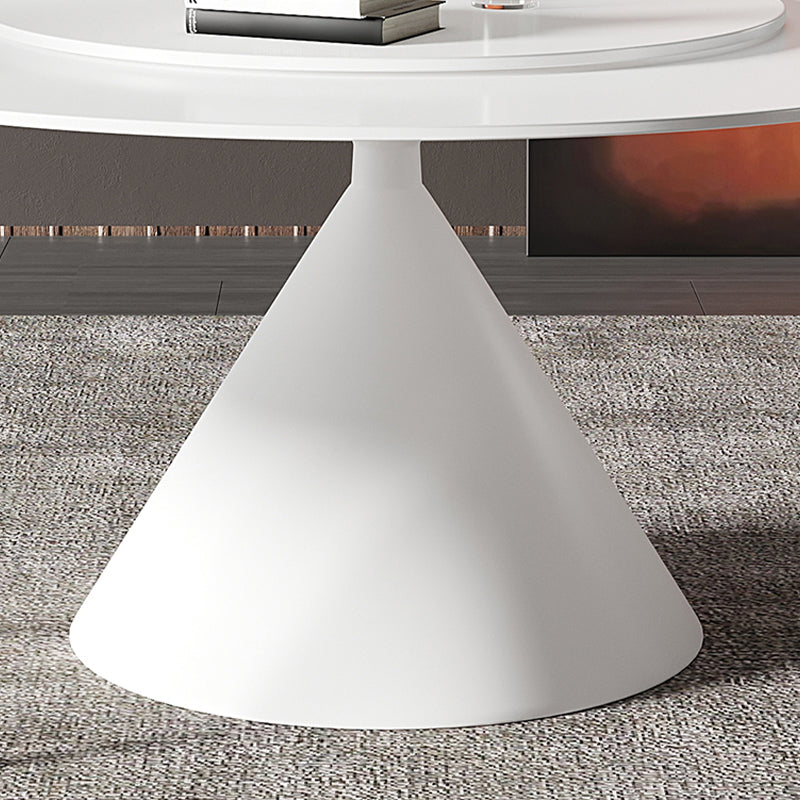 Modern Dining Table with White Pedestal Round Stone Top Dining Table without Turntable