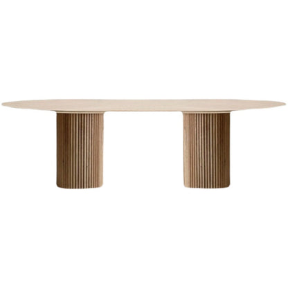 Natural Double Pedestal Dining Table Modern Oval Wood Home Dinner Room Kitchen Table