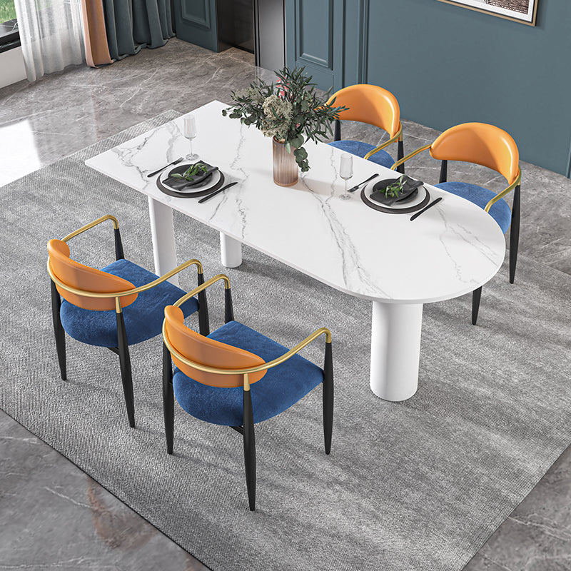 Modern Simple Stone Table for Restaurant Oval Table with White Legs 70.9"L x 31.5"W x 29.5"H Without Chairs Clearhalo 'Dining Tables & Seating' 'Dining Tables' 'dining_table' 'furn' 'furn_dining_table' 'Furniture' 'Kitchen & Dining Furniture' 5729973