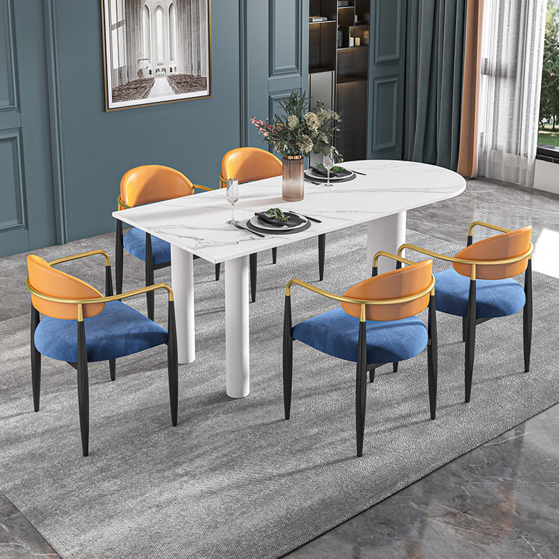 Modern Simple Stone Table for Restaurant Oval Table with White Legs 78.7"L x 31.5"W x 29.5"H Without Chairs Clearhalo 'Dining Tables & Seating' 'Dining Tables' 'dining_table' 'furn' 'furn_dining_table' 'Furniture' 'Kitchen & Dining Furniture' 5729975