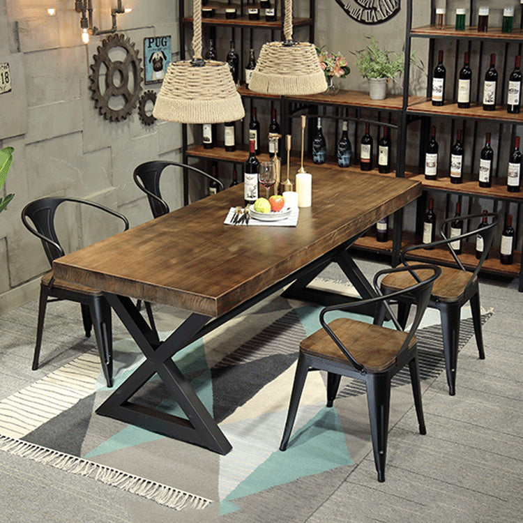 Industrial Coffee Shop Dining Table Rectangle Wood and Metal Base Dining Table Clearhalo 'Dining Tables & Seating' 'Dining Tables' 'dining_table' 'furn' 'furn_dining_table' 'Furniture' 'Kitchen & Dining Furniture' 5729985