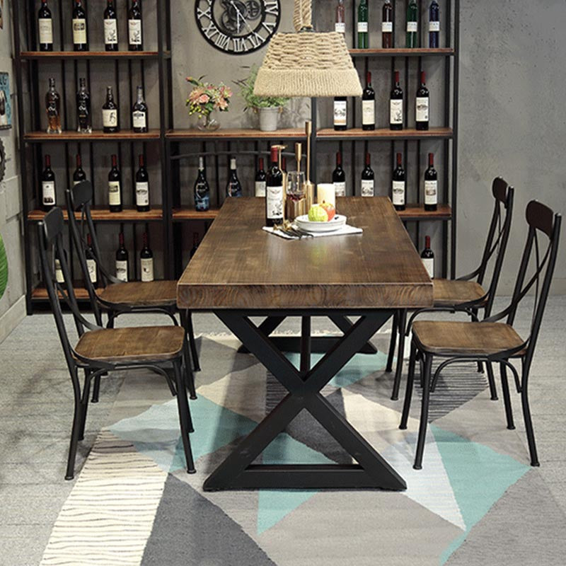 Industrial Coffee Shop Dining Table Rectangle Wood and Metal Base Dining Table Clearhalo 'Dining Tables & Seating' 'Dining Tables' 'dining_table' 'furn' 'furn_dining_table' 'Furniture' 'Kitchen & Dining Furniture' 5729988