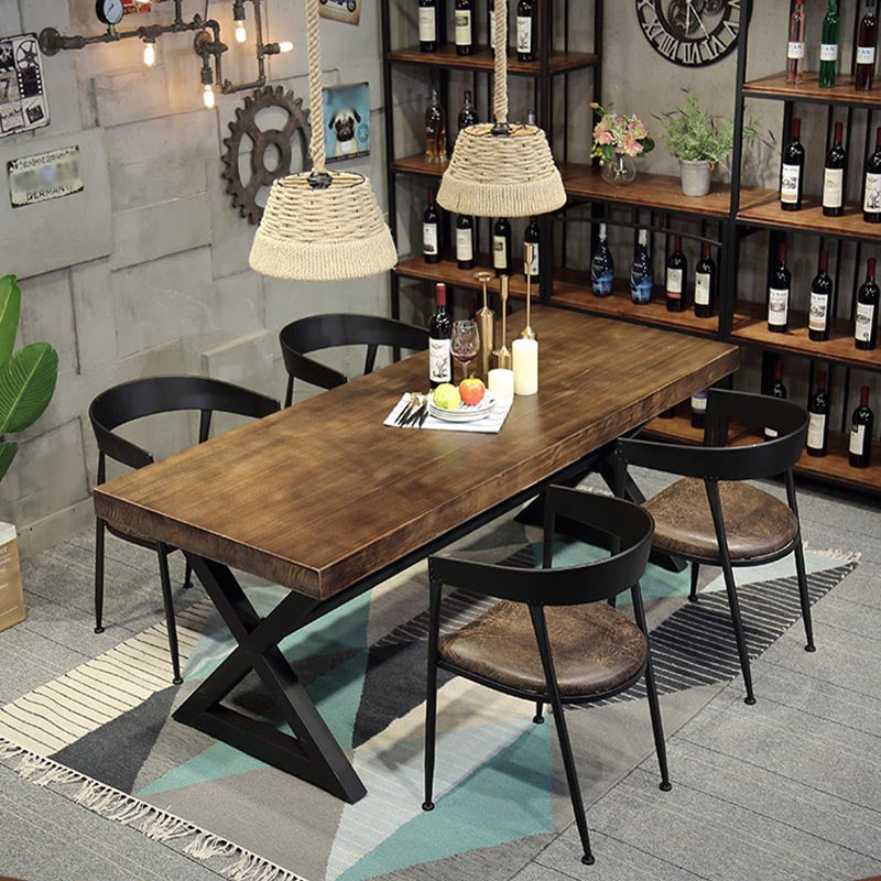 Industrial Coffee Shop Dining Table Rectangle Wood and Metal Base Dining Table Clearhalo 'Dining Tables & Seating' 'Dining Tables' 'dining_table' 'furn' 'furn_dining_table' 'Furniture' 'Kitchen & Dining Furniture' 5729994