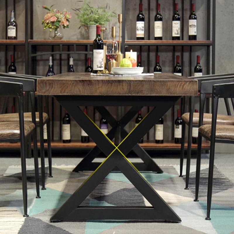 Industrial Coffee Shop Dining Table Rectangle Wood and Metal Base Dining Table Clearhalo 'Dining Tables & Seating' 'Dining Tables' 'dining_table' 'furn' 'furn_dining_table' 'Furniture' 'Kitchen & Dining Furniture' 5729995