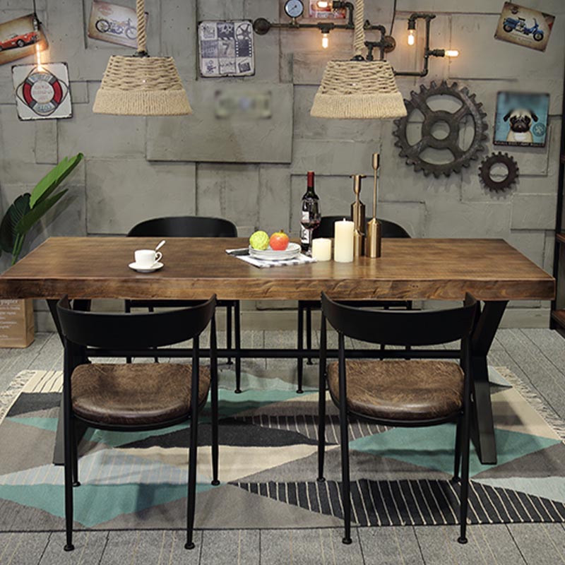 Industrial Coffee Shop Dining Table Rectangle Wood and Metal Base Dining Table Clearhalo 'Dining Tables & Seating' 'Dining Tables' 'dining_table' 'furn' 'furn_dining_table' 'Furniture' 'Kitchen & Dining Furniture' 5729996