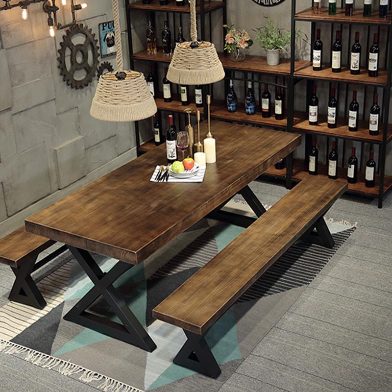 Industrial Coffee Shop Dining Table Rectangle Wood and Metal Base Dining Table Clearhalo 'Dining Tables & Seating' 'Dining Tables' 'dining_table' 'furn' 'furn_dining_table' 'Furniture' 'Kitchen & Dining Furniture' 5729997