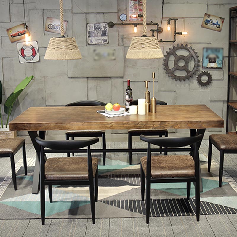 Industrial Coffee Shop Dining Table Rectangle Wood and Metal Base Dining Table Clearhalo 'Dining Tables & Seating' 'Dining Tables' 'dining_table' 'furn' 'furn_dining_table' 'Furniture' 'Kitchen & Dining Furniture' 5729998