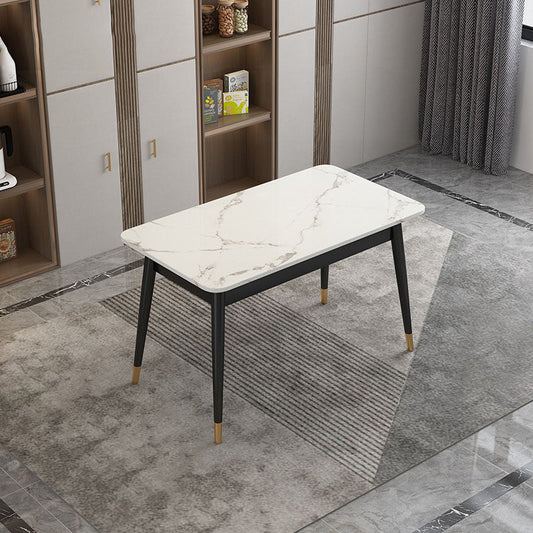Modern Rectangle Dining Table Sintered Stone Top Table with 4 Iron Legs Black 47.2"L x 23.6"W x 29.5"H Without Chairs