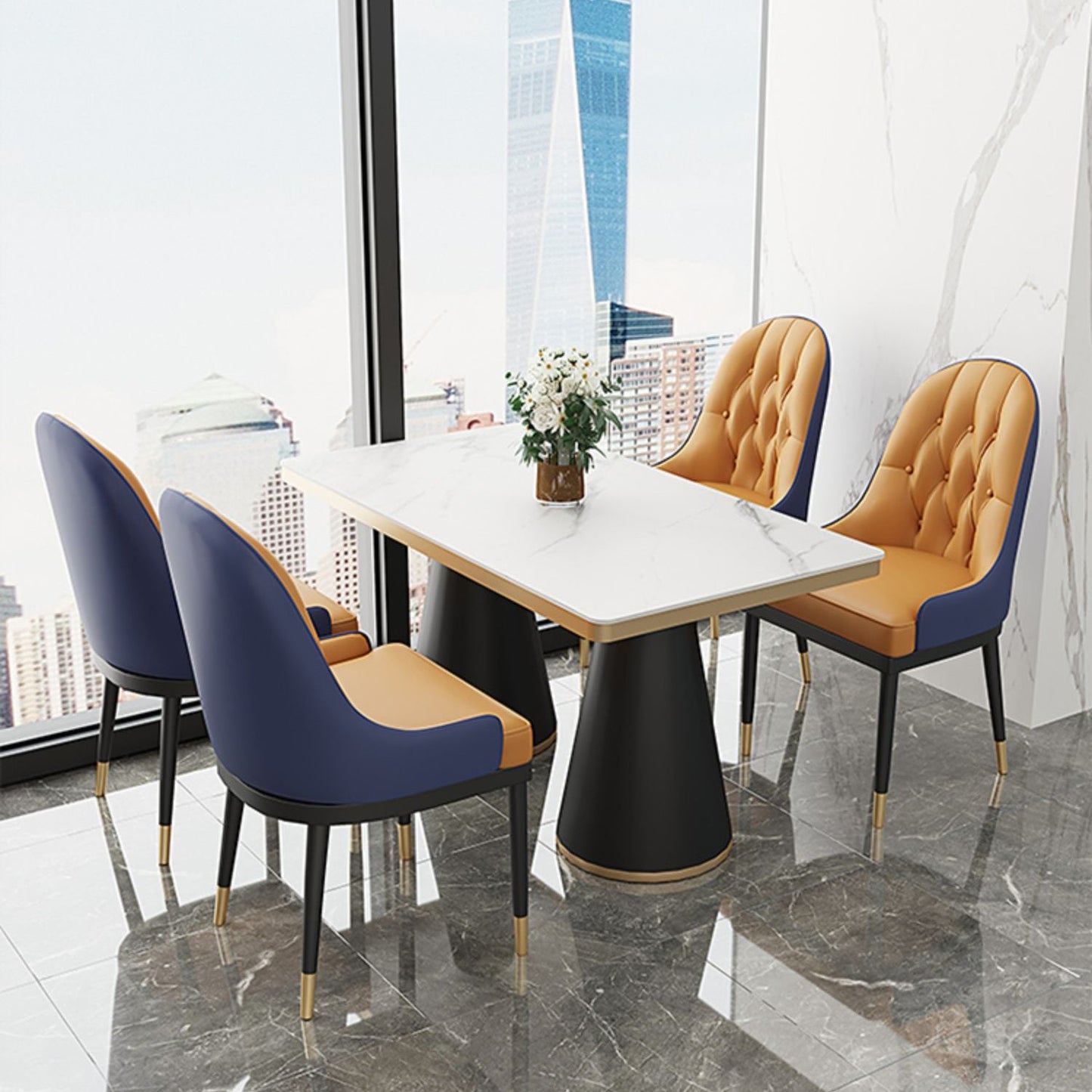 Silla de comedor de metal de cuero de estilo glamoroso para uso en el hogar