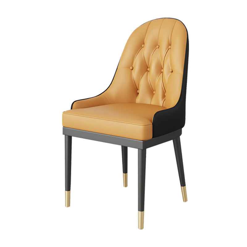 Silla de comedor de metal de cuero de estilo glamoroso para uso en el hogar