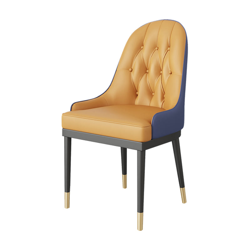 Silla de comedor de metal de cuero de estilo glamoroso para uso en el hogar