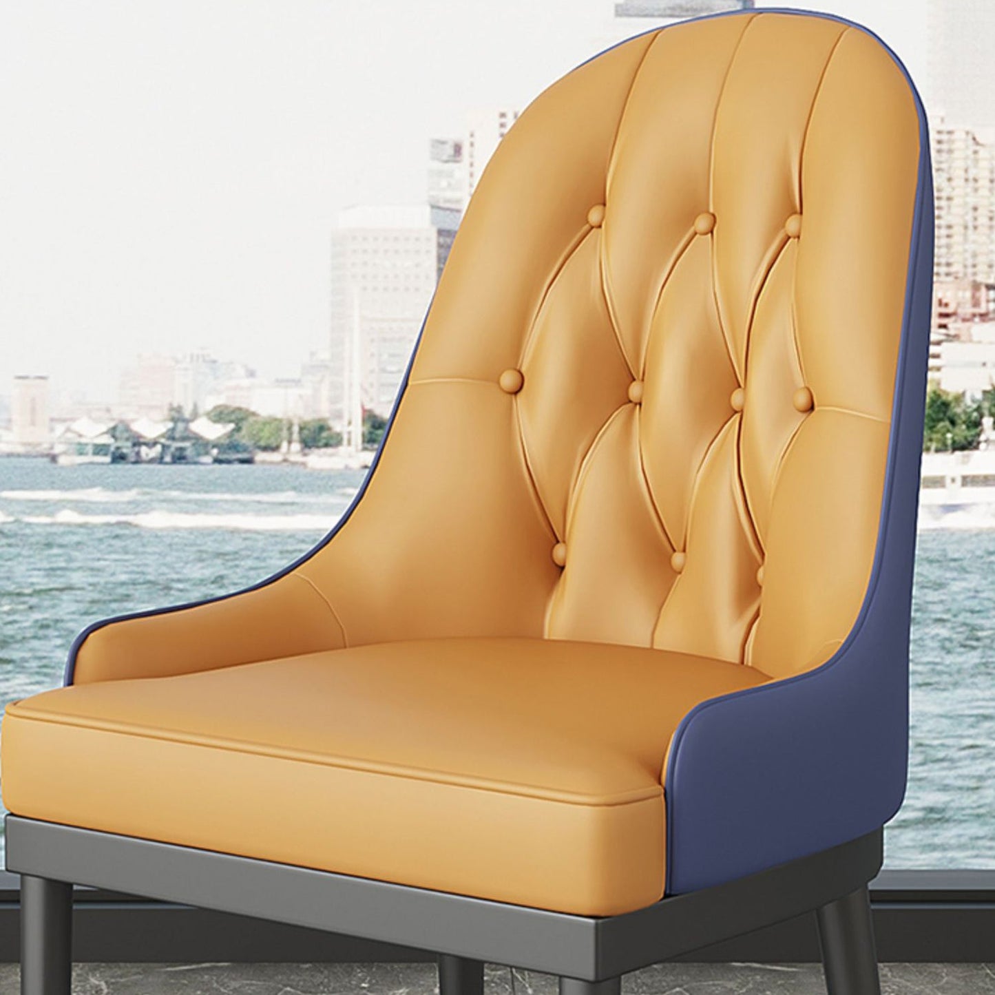 Silla de comedor de metal de cuero de estilo glamoroso para uso en el hogar