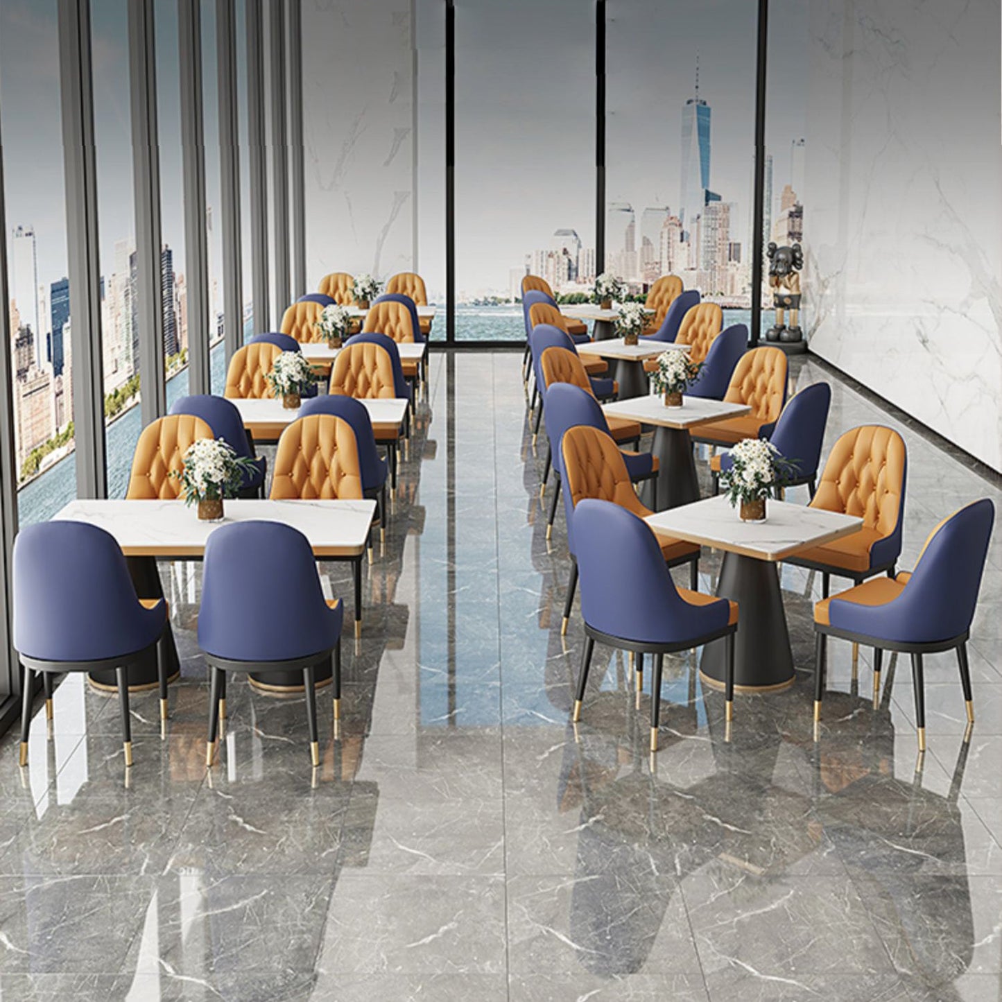 Silla de comedor de metal de cuero de estilo glamoroso para uso en el hogar