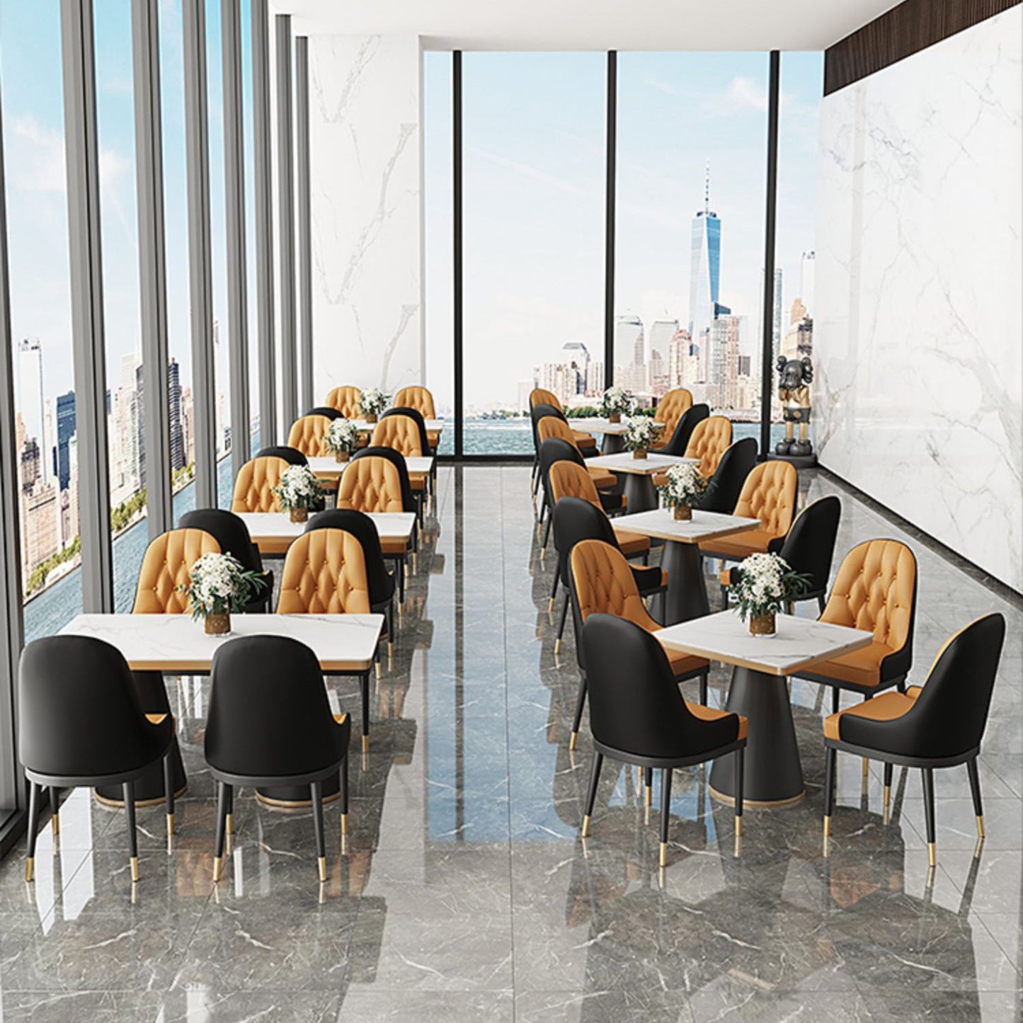 Silla de comedor de metal de cuero de estilo glamoroso para uso en el hogar