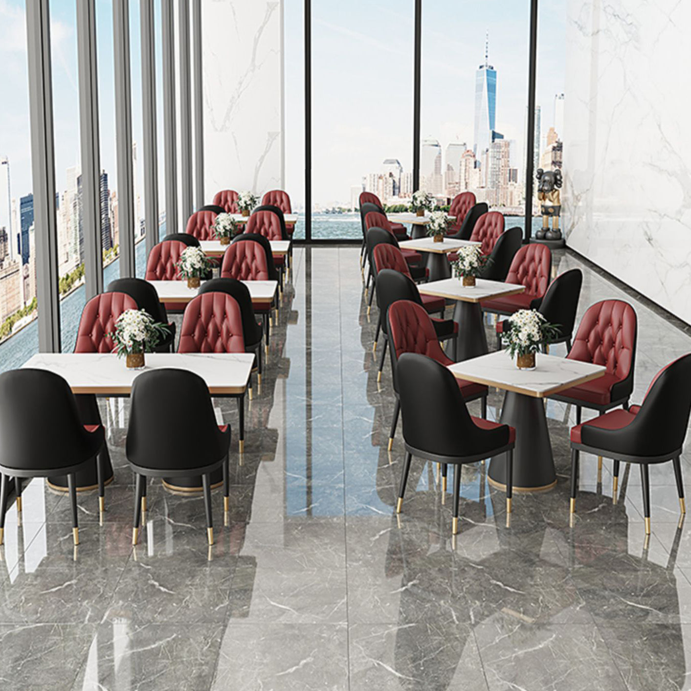 Silla de comedor de metal de cuero de estilo glamoroso para uso en el hogar