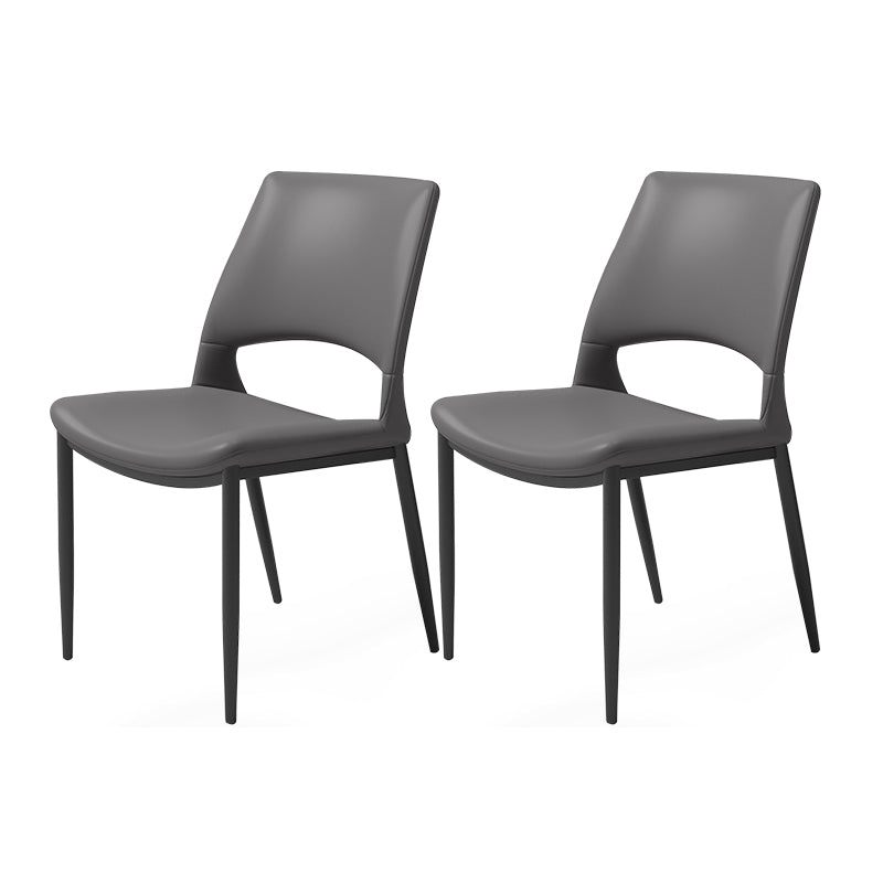 Open Back Side Chair Industrial Style Faux Leather Side Chair Silver Gray 2 Piece Set Clearhalo 'Dining Chairs' 'Dining Tables & Seating' 'dining_chair' 'furn' 'furn_dining_chair' 'Furniture' 'Kitchen & Dining Furniture' 5730515
