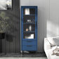 Modern Wooden Accent Cabinet with Glass 1-Door and 2 Drawers 20"L x 12"W x 59"H Blue Clearhalo 'Cabinets & Chests' 'cabinets_chests' 'furn' 'furn_cabinets_chests' 'Furniture' 'Living Room Furniture' 5730650