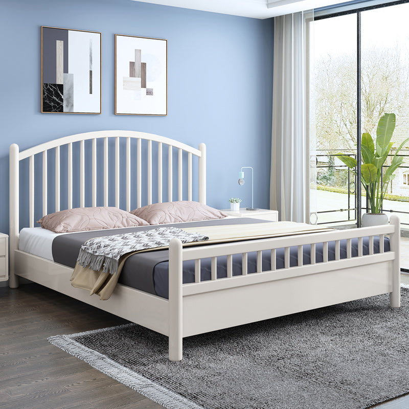 Cama contemporánea de lata de madera cama arqueada cabecera en blanco