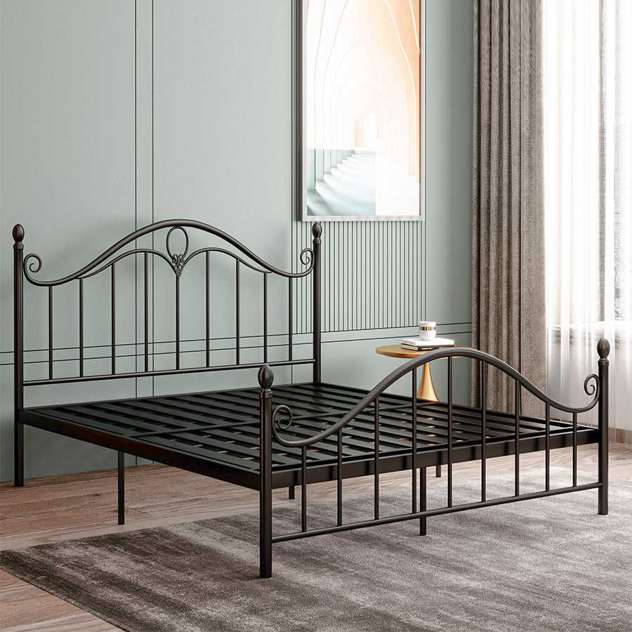 Contemporary Open-Frame Bed Steel Bed Frame with Arched Headboard