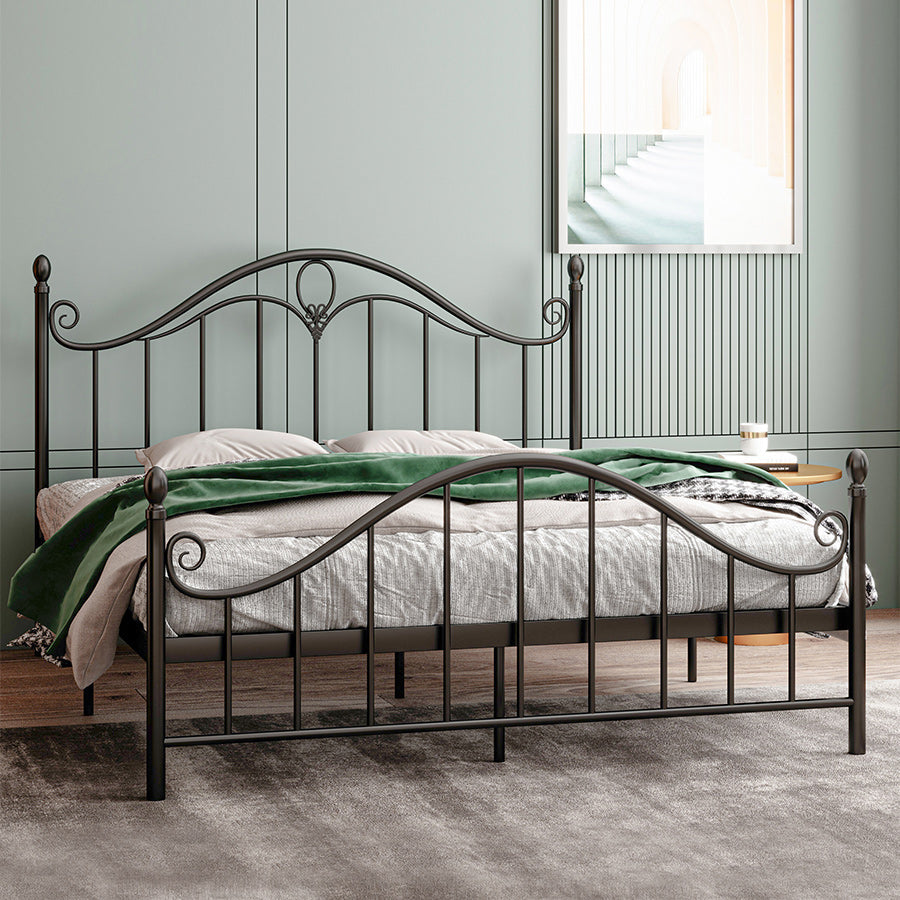 Contemporary Open-Frame Bed Steel Bed Frame with Arched Headboard