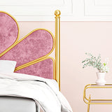 Lit standard Glam Steel avec tête de lit rembourrée, lit en panneau de haut de 47 "