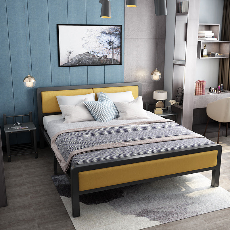 Contemporary Low Profile Panel Bed Upholstered Standard Bed in Black