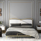 Luxurious Standard Bed in Gold Upholstered Low Profile Metal Bed