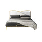 Luxurious Standard Bed in Gold Upholstered Low Profile Metal Bed