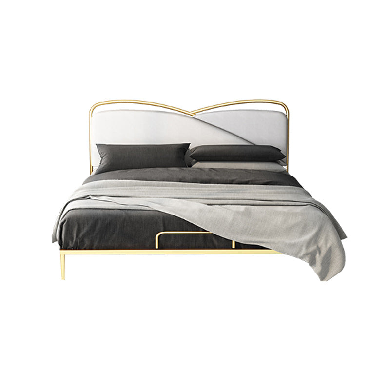 Luxurious Standard Bed in Gold Upholstered Low Profile Metal Bed