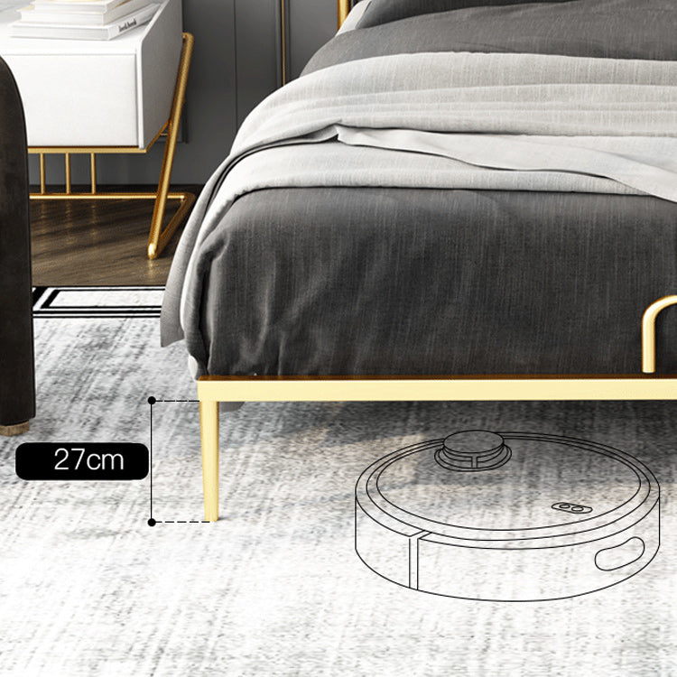 Luxurious Standard Bed in Gold Upholstered Low Profile Metal Bed