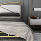 Luxurious Standard Bed in Gold Upholstered Low Profile Metal Bed