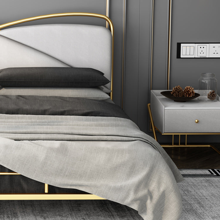 Luxurious Standard Bed in Gold Upholstered Low Profile Metal Bed