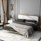 Luxurious Standard Bed in Gold Upholstered Low Profile Metal Bed
