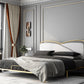 Luxurious Standard Bed in Gold Upholstered Low Profile Metal Bed