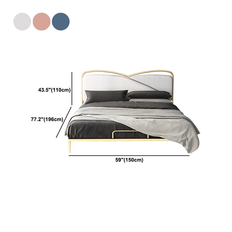 Luxurious Standard Bed in Gold Upholstered Low Profile Metal Bed