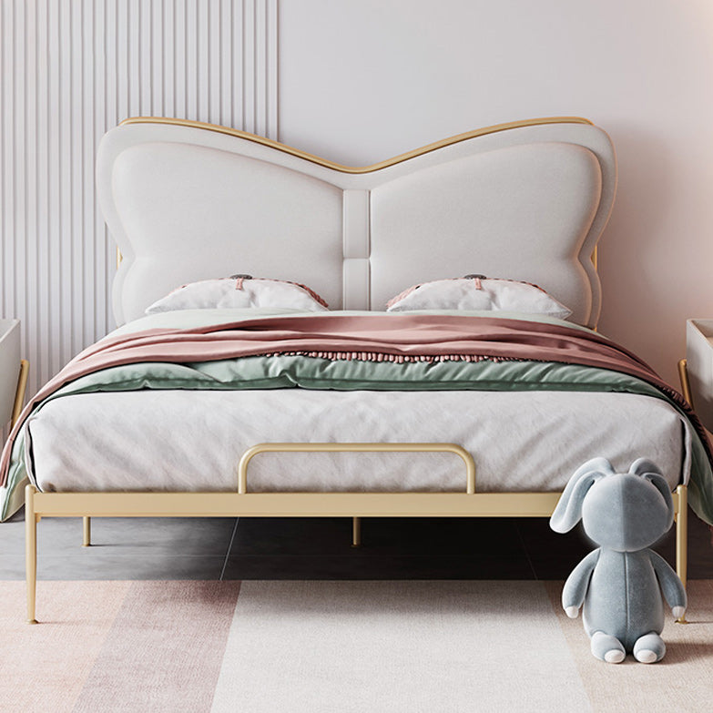 Low Profile Standard Bed Gold Metal Bed Frame with Upholstered Headboard Grey Clearhalo 'Bedroom Furniture' 'Beds' 'furn' 'furn_beds' 'Furniture' 5731299