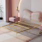 Low Profile Standard Bed Gold Metal Bed Frame with Upholstered Headboard Clearhalo 'Bedroom Furniture' 'Beds' 'furn' 'furn_beds' 'Furniture' 5731300