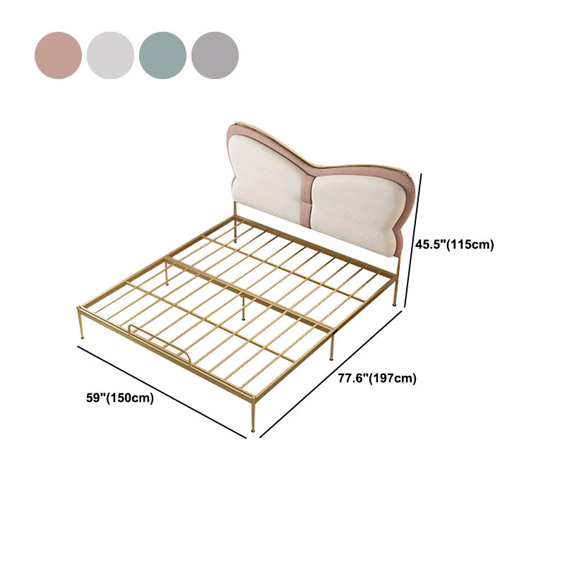 Low Profile Standard Bed Gold Metal Bed Frame with Upholstered Headboard Clearhalo 'Bedroom Furniture' 'Beds' 'furn' 'furn_beds' 'Furniture' 5731309