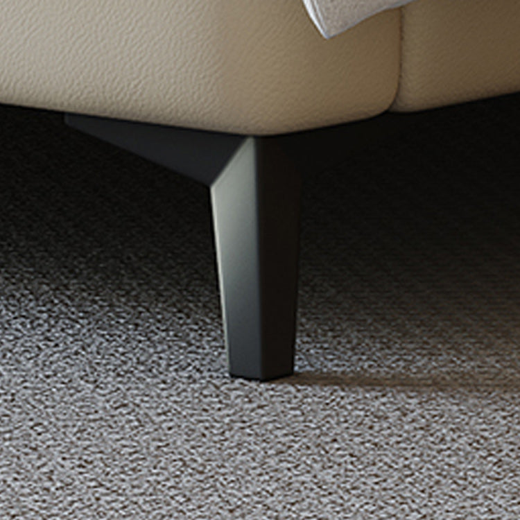 金属製の脚のある現代の本物の革のベッドフレームベージュ標準ベッド