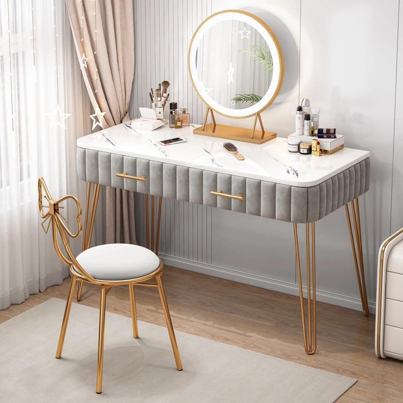 Luxurious Metal 29.53-In High Vanity Makeup Dressing Table Stool Set