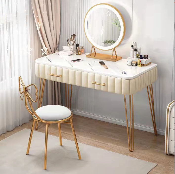 Luxurious Metal 29.53-In High Vanity Makeup Dressing Table Stool Set