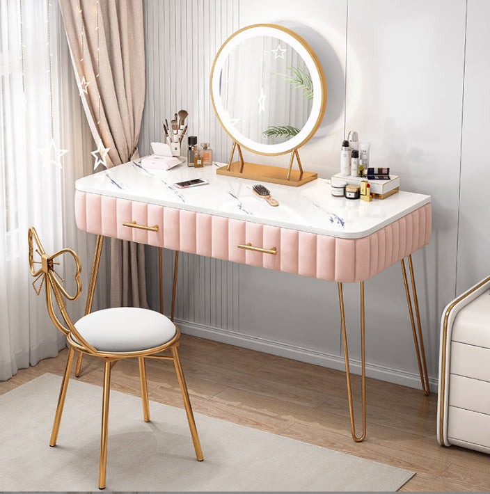 Luxurious Metal 29.53-In High Vanity Makeup Dressing Table Stool Set