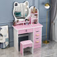 4 Drawers 31.5" Wide Vanity Set Nordic Wood Dressing Table with Stool and Mirror Makeup Vanity & Mirror & Stools Pink Right Clearhalo 'Bedroom Furniture' 'furn' 'furn_makeup_vanities' 'Furniture' 'Makeup Vanities' 'makeup_vanities' 5731506