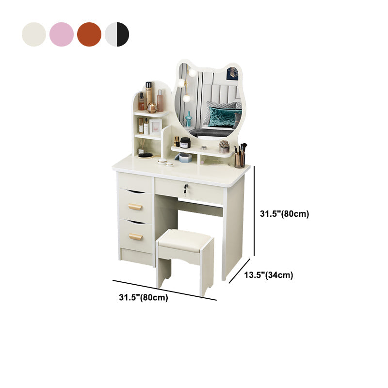 4 Drawers 31.5" Wide Vanity Set Nordic Wood Dressing Table with Stool and Mirror Clearhalo 'Bedroom Furniture' 'furn' 'furn_makeup_vanities' 'Furniture' 'Makeup Vanities' 'makeup_vanities' 5731515